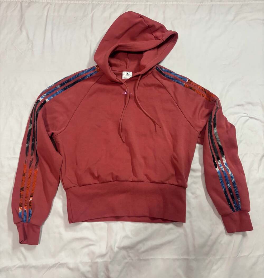 Adidas Cropped Hoodie Size S Pink Pullover 3-Stripes HP0793